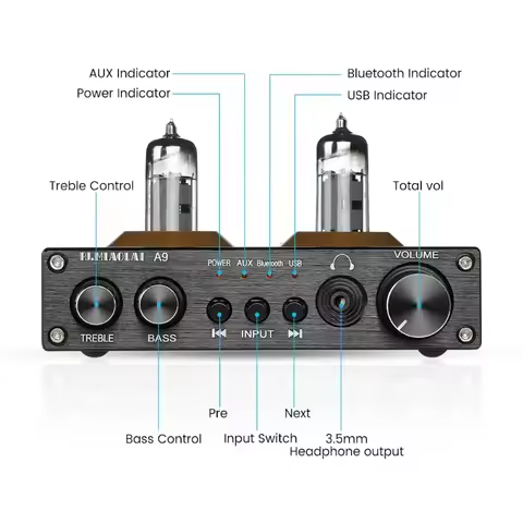 PJ.MIAOLAI A9 6K4 Vacuum Bile Tube Preamplifier AMP AUX Bluetooth 5.0 USB RCA HIFI Stereo Mini Headp