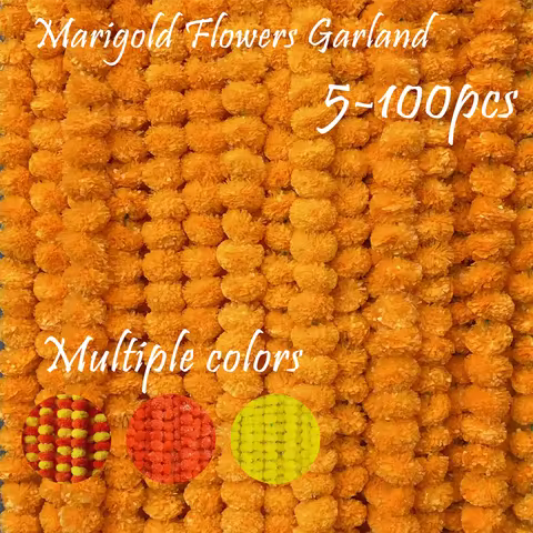 5-50pcs Marigold Flower Garland For Decoration Artificial Flowers 5 feet Diwali Pooja Mexican Party 