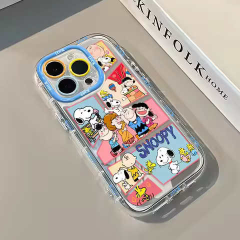 Simple Anime Splicing Snoopy Cartoon Mirror Phone Case For iPhone 16 15 14 13 12 11 Pro Max XR XS Ma