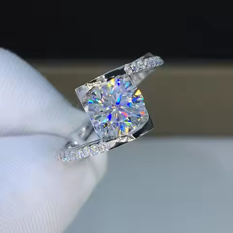 S925 Sterling Silver Ring Eight Hearts Eight Arrows 2 Carats 3 Carats Mozzarella Diamond Opening Fem