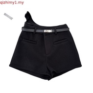 95280 High Waist Gray Woolen Straight Shorts