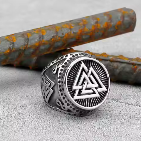 European and American Viking Odin Triangle Logo Power Rune Ring Stainless Steel Men's Amulet Youth F