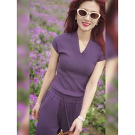 Terno outfit for women Terno square pants and blouse mal modern filipiñana    Purple Casual Sports S