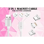 3 in 1 Magnetic Cable 2.4A Micro USB Charging Data Cable/Kabel Pengecas Telefon