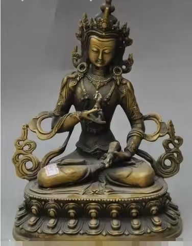 9"old tibet buddhism bronze pray Vajrasattva tara Kwan-Yin buddha goddess statue