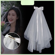 Wedding Veil Solid White Short Bridal Veil Headdress Satin Bow Ribbon Bridal Veil Hair Clip