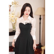 High-class Designer Dress, Black Shirt With Chiffon Beige V4441 - DVC