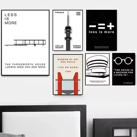 Architectural Bauhaus Posters Featuring Ludwig Mies Van Der Rohe, Canvas Painting of Farnsworth Hous