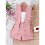 Claire Kids Girl Collar Vest Coat and Cami Top and Shorts Set 3in1 Terno 42122