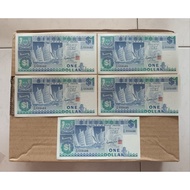 1 Dollar Singapore Old Banknote With 5 Running Numbers (One Set)