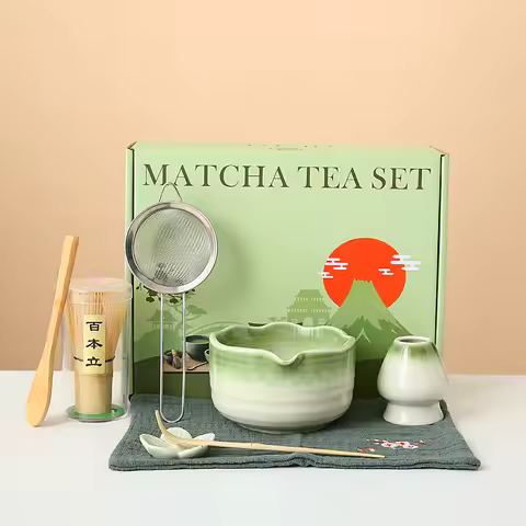 Matcha Whisk Set, 8Pcs Floral Ceramic Matcha Set Matcha Thoughtful Matcha Whisk Gift for Matcha Love