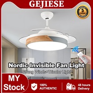 GEJIESE Nordic Ceiling Fan With Light 42-inch Strong Winds Ceiling Fan Invisible Fan Blade Fan With Light Remote Control Tricolor Lights DC Motor Kipas Siling Lampu 风扇灯