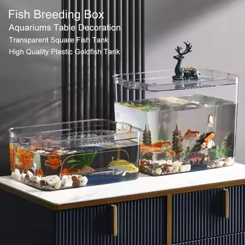 High Quality Transparent Fish Tank Square With Lid Fish Breeding Box Plastic Aquariums Table Decorat