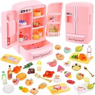 156Pcs Dollhouse Refrigerator Miniature Food Drinks 1:12 Mini Fridge Toy with Food Set Kids Pretend Play Kitchen Furniture Mini Things Stuff Tiny Baking