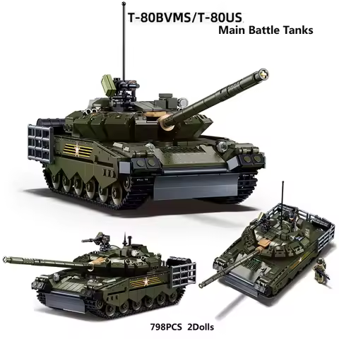 Sluban New WW2 Military Tank 2IN1 T-80US T-80BVMS Model Building Blocks Brick Soldiers Army weapon K