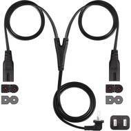 GINTOOYUN 6Ft 90 Degree 2 Prong Polarized Y Split Power Cord, 2 Slot to Dual IEC320 C7 AC Wall Cable