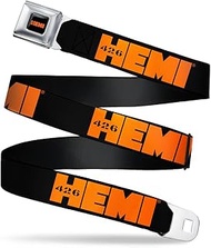 Hemi Belt, Seatbelt Buckle Belt, Hemi 426 Logo Repeat Black Orange, 44 to 63 Inches