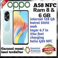 OPPO A58 NFC RAM 8+128 GB helio G85  kamera 50mp  layar 6.5 inci new series