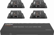KEQINX 1x4 HDMI Extender Splitter 4K Over Cat6 70m/230ft POC with 4X Receivers IR Control EDID HDMI Over Ethernet Splitter