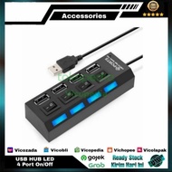 TOMBOL USB Hub 2.0 4 Hole 7 Port Multi-Prong Multi-Plug Button 4 On Off
