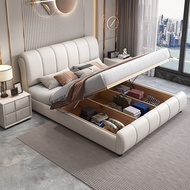 【MY】Leather And Solid Wood Bed Frame Storage Bed Storage Bed Tatami Frame Storage Bed Frame with Sto