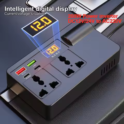 200W DC 12V/24V to AC 220V Converter Car Inverter Car Power Adapter Converter 7 Ports QC3.0 Type-C U