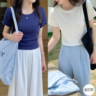 [HARPER] Brand Customized Thin Embroidered Micro Short Top | Ready Stock Short Top Letter T T-shirt 
