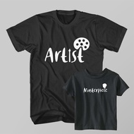 Masterpiece Artist Artist Father and Son Couple T-Shirt, Short Sleeve, Black, S-4XL, Ages 1-10 Years