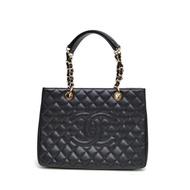 CHANEL GST購物袋小號黑色荔枝牛皮20開金扣