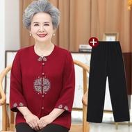 Middle-aged Elderly Clothes Female Grandma Suit Mother Spring Clothes Old Lady Shirt Top 70 Elderly Clothes 6080