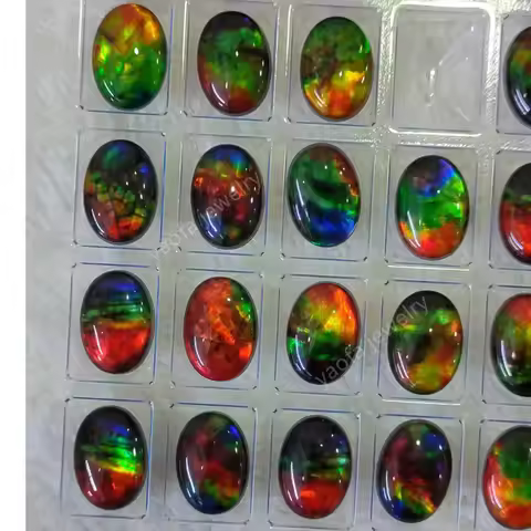 Sale 10x14mm Flat Bottom Ammolite Stone Flat Base Round Cut Loose Synthetic Fusion Gems For DIY Jewe