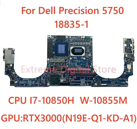 0GHJ21 For DELL Precision 5750 Laptop motherboard 18835-1 with CPU I7-10850H I9-10885H W-10855M GPU: