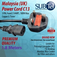 Power Cord (UK) Fused 1.8 meters C13 cable for PC Desktop TV Monitor 3 PIN 13Amp Fuse 1-Year Warrant