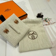 愛馬仕 小H棕色耳環 全新