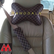 LV Car Headrest Pillow + Seatbelt Cover Brown Box