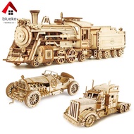 Car Train Building Block Set Wooden 3D Model Building Bricks Realistic Vehicel Model Building Puzzle