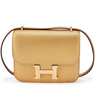 Hermès Dore Chèvre Chamkilight Metallic Mini Constance 18 Permabrass Hardware, 2023