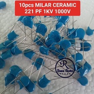 10Pcs 220pf Ceramic Milar / Blue Ceramic 221pf 1000V 1KV Original RoHS