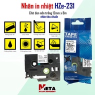 Printed Label HZe-231 (Black Letters on White Background, Size 12mm X 8M) - Compatible with Brother 