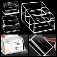 KUNHEV 1Pcs Business Card Box, Acrylic Plastic  Transparent Bussiness Card Holder, 1/2/3 Grids Schoo