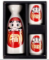 日本製 美濃燒 招福達摩 陶瓷酒器套裝 日本製 美濃燒 酒壺酒杯套裝禮盒 (1套3件)