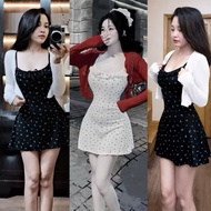 (BH073)Children's 2-strap floral dress with cute, youthful crop topJacket, dress mixed with shirt fo