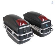 Motorcycle Hard Saddlebags Universal Side Storage Box Rear Trunk with Light &amp; Lock, 1 Pair