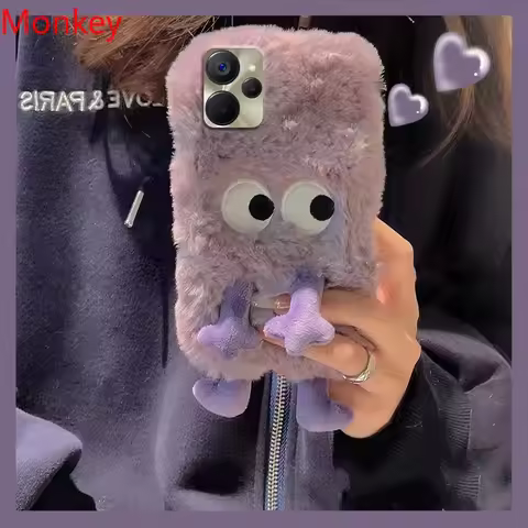 Korean Cute Cartoon Fuzzy Plush Phone Shockroof Case For OPPO Realme 10 9 8 7 6 5 8I C35 C30 C25Y C2