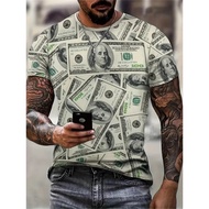 Fashion USD Dollar Graphic T-Shirt Men Trend Personality 3D Full Print Money Pattern Tees Summer Cas