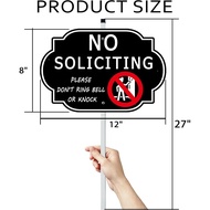 No Soliciting Sign with Stake for Front Door,Yard, Garden,House, Farm, Outdoor Weather Resistance Si