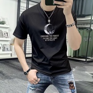 NEW Top T-Shirt Loose Street Wear 202523Ins Men Summer 2024 Five-point Sleeve New Style Trendy Print