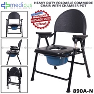 Medicus 890A Heavy Duty Foldable Commode Chair with Chamber Pot Arinola with Chair (Black)