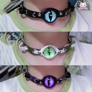 SOONA Leather Choker, Grunge Punk Aesthetic Necklace, Fashion Rock Harajuku Evil Eyes Goth Necklace