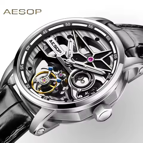 AESOP Tourbillon Watch Men's Flywheel Sapphire Luminous Skeleton Manual Round Hollow Mechanical Wris
